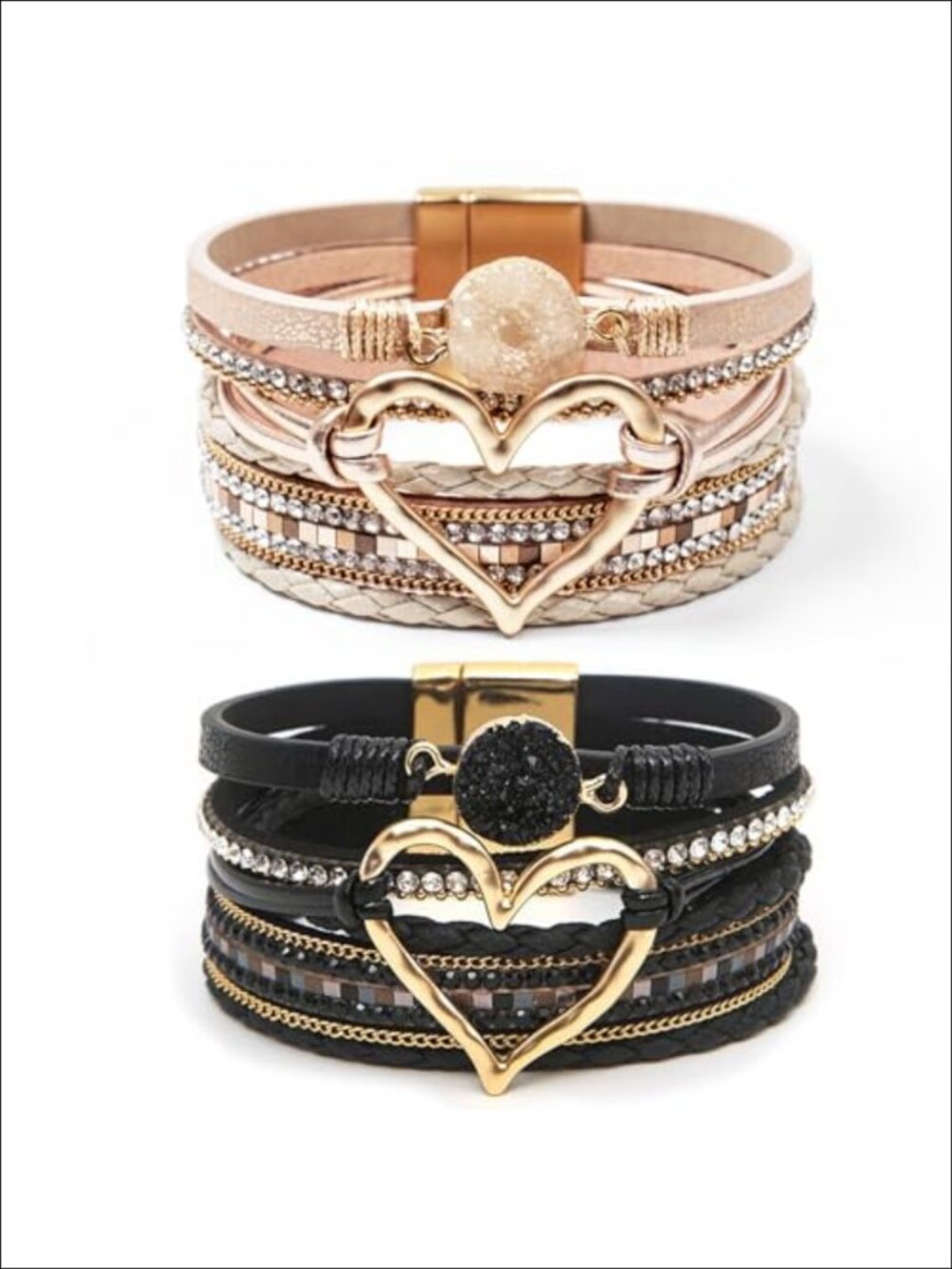 Leather Wrap Bracelet Set for Women Multi-Layer Strong Clasp Boho Stack